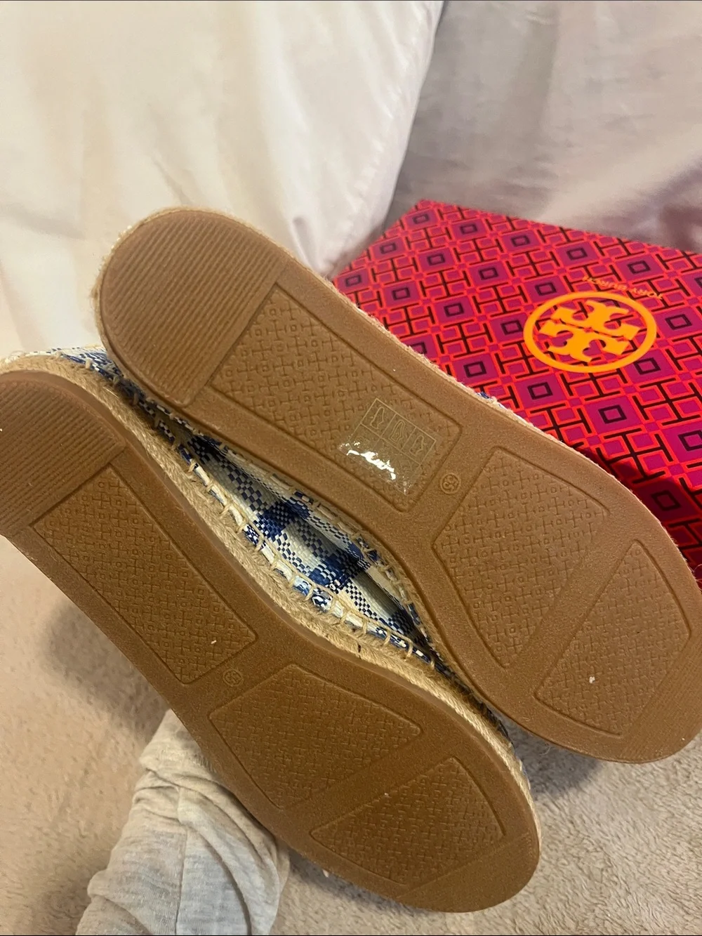 Tory Burch Blue and Cream Plaid Espadrilles